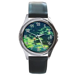 Lily Pond Ii Round Metal Watch by okhismakingart