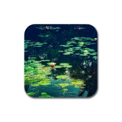 Lily Pond Ii Rubber Square Coaster (4 Pack)  by okhismakingart