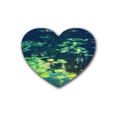 Lily Pond Ii Rubber Coaster (heart)  by okhismakingart