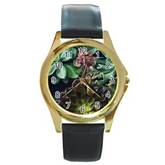 Succulents Round Gold Metal Watch