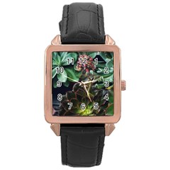 Succulents Rose Gold Leather Watch  by okhismakingart