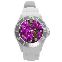 Bougainvillea  Round Plastic Sport Watch (l) by okhismakingart