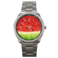 Juicy Paint Texture Watermelon Red And Green Watercolor Sport Metal Watch by genx