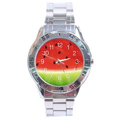 Juicy Paint Texture Watermelon Red And Green Watercolor Stainless Steel Analogue Watch by genx