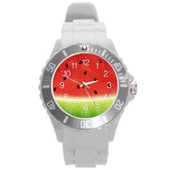 Juicy Paint Texture Watermelon Red And Green Watercolor Round Plastic Sport Watch (l) by genx