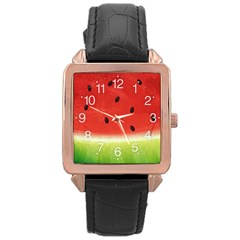 Juicy Paint Texture Watermelon Red And Green Watercolor Rose Gold Leather Watch  by genx