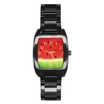 Juicy Paint texture Watermelon red and green watercolor Stainless Steel Barrel Watch Front