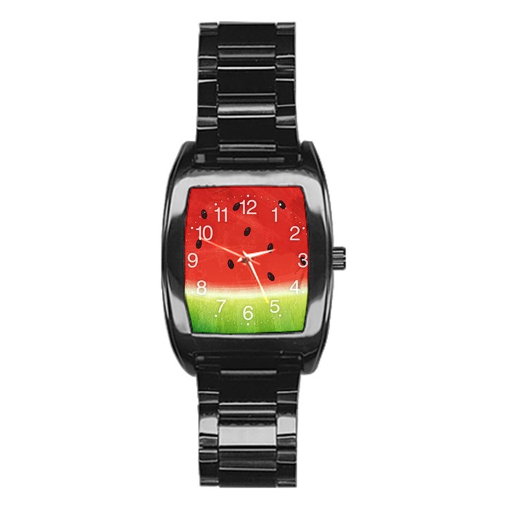 Juicy Paint texture Watermelon red and green watercolor Stainless Steel Barrel Watch