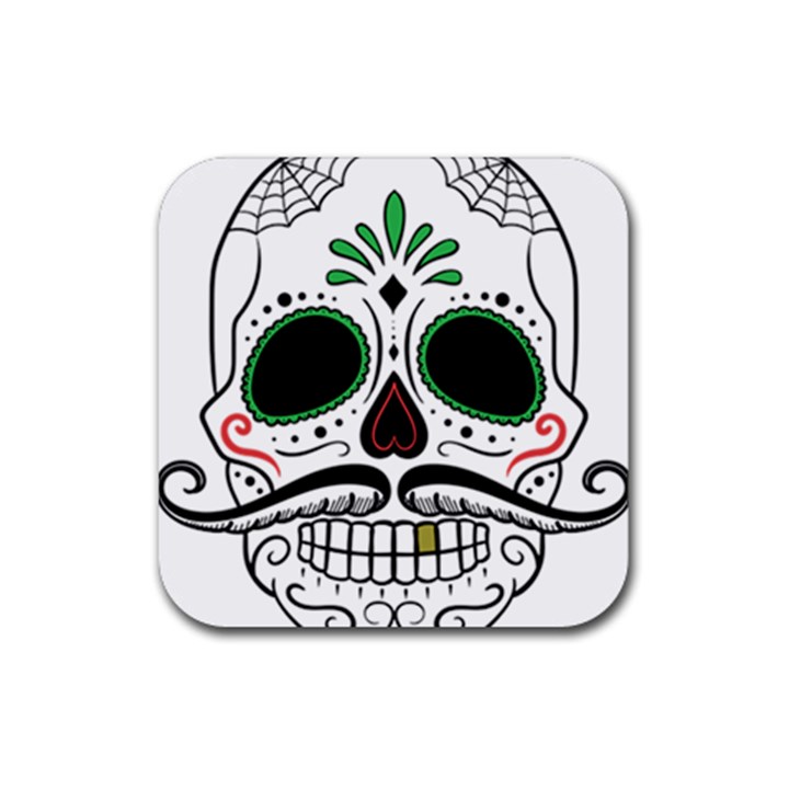 Day Of The Dead Skull Sugar Skull Rubber Coaster (Square) 