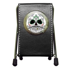 Day Of The Dead Skull Sugar Skull Pen Holder Desk Clock by Sudhe