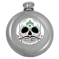 Day Of The Dead Skull Sugar Skull Round Hip Flask (5 Oz) by Sudhe