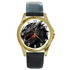 Dragon City Round Gold Metal Watch by Sudhe