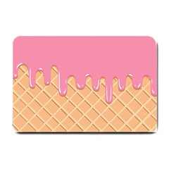 Ice Cream Pink Melting Background With Beige Cone Small Doormat  by genx