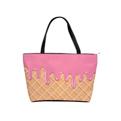 Ice Cream Pink Melting Background With Beige Cone Classic Shoulder Handbag by genx