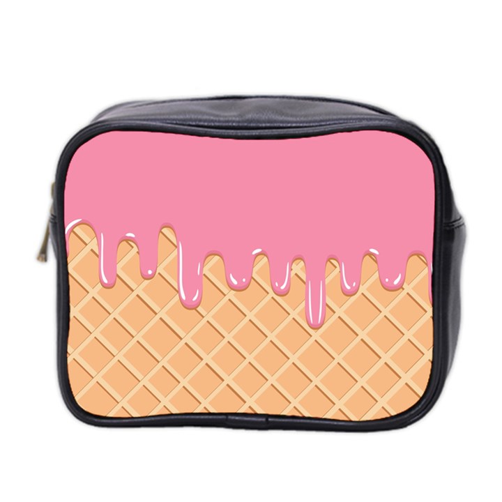 Ice Cream Pink melting background with beige cone Mini Toiletries Bag (Two Sides)