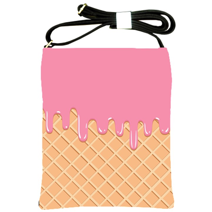 Ice Cream Pink melting background with beige cone Shoulder Sling Bag