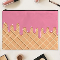 Ice Cream Pink Melting Background With Beige Cone Cosmetic Bag (xxxl) by genx