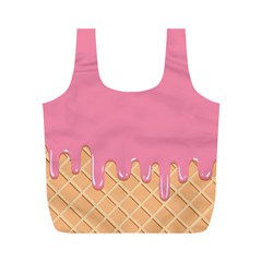 Ice Cream Pink Melting Background With Beige Cone Full Print Recycle Bag (m) by genx