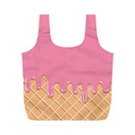 Ice Cream Pink melting background with beige cone Full Print Recycle Bag (M) Front