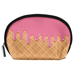 Ice Cream Pink Melting Background With Beige Cone Accessory Pouch (large) by genx