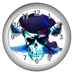 Skull Pirates Symbol Skeleton Wall Clock (silver) by Sudhe