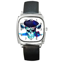 Skull Pirates Symbol Skeleton Square Metal Watch by Sudhe