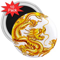 Chinese Dragon Golden 3  Magnets (10 Pack)  by Sudhe