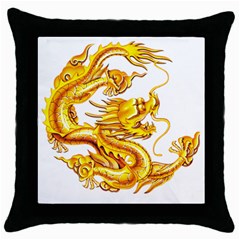 Chinese Dragon Golden Throw Pillow Case (black) by Sudhe