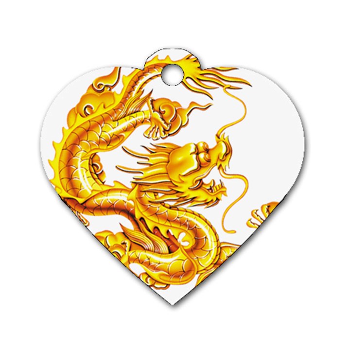 Chinese Dragon Golden Dog Tag Heart (Two Sides)