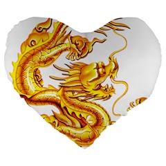 Chinese Dragon Golden Large 19  Premium Flano Heart Shape Cushions by Sudhe