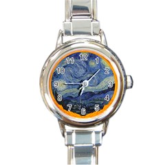 The Starry Night Starry Night Over The Rhne Pain Round Italian Charm Watch by Sudhe