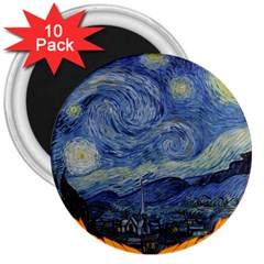 The Starry Night Starry Night Over The Rhne Pain 3  Magnets (10 Pack)  by Sudhe