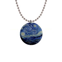 The Starry Night Starry Night Over The Rhne Pain 1  Button Necklace by Sudhe