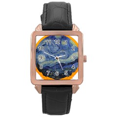 The Starry Night Starry Night Over The Rhne Pain Rose Gold Leather Watch  by Sudhe