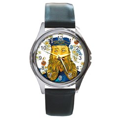 Vincent Van Gogh Cartoon Beard Illustration Bearde Round Metal Watch by Sudhe