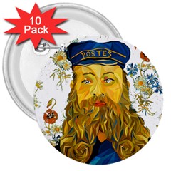 Vincent Van Gogh Cartoon Beard Illustration Bearde 3  Buttons (10 Pack)  by Sudhe