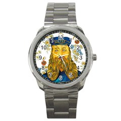 Vincent Van Gogh Cartoon Beard Illustration Bearde Sport Metal Watch by Sudhe