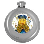 Vincent Van Gogh Cartoon Beard Illustration Bearde Round Hip Flask (5 oz) Front