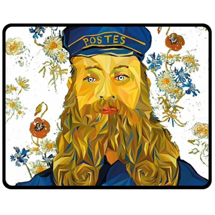 Vincent Van Gogh Cartoon Beard Illustration Bearde Double Sided Fleece Blanket (Medium) 