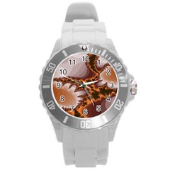 Fractal Pattern Shades Of Brown Round Plastic Sport Watch (l) by Pakrebo