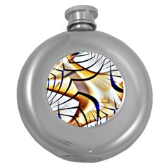 Pattern Fractal Gold Pointed Round Hip Flask (5 Oz) by Pakrebo