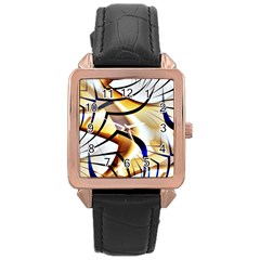 Pattern Fractal Gold Pointed Rose Gold Leather Watch  by Pakrebo