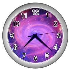 Spiral Strudel Galaxy Eddy Fractal Wall Clock (silver) by Pakrebo