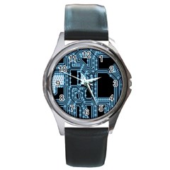 Circuit Pcb Tile Tiling Computer Round Metal Watch by Pakrebo