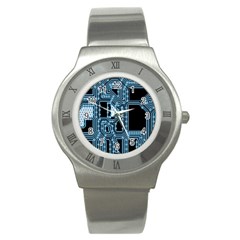 Circuit Pcb Tile Tiling Computer Stainless Steel Watch by Pakrebo