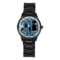 Circuit Pcb Tile Tiling Computer Stainless Steel Round Watch by Pakrebo