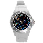 Keyboard Gamer Computer Technology Round Plastic Sport Watch (L) Front