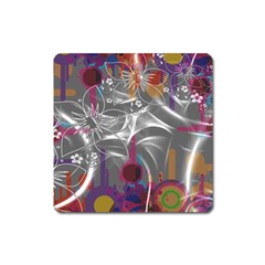 Flora Entwine Fractals Flowers Square Magnet by Pakrebo