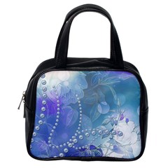 Wonderful Floral Design With Pearls Classic Handbag (one Side)