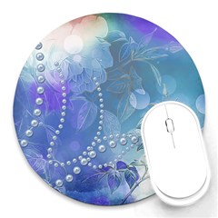 Wonderful Floral Design With Pearls Round Mousepads by FantasyWorld7